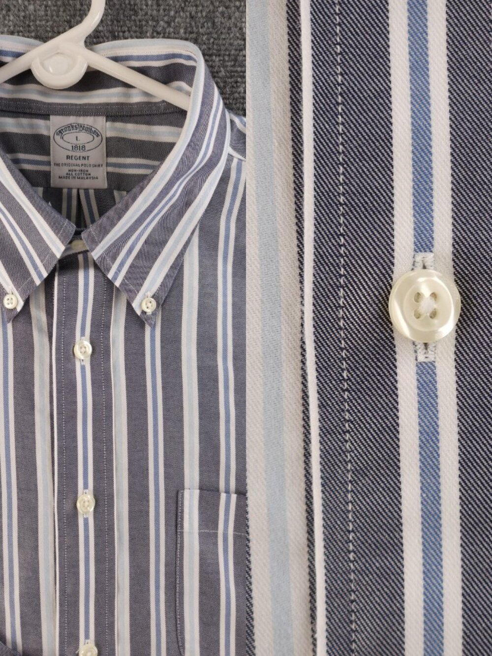 Brooks Brothers Twill Large Striped All Cotton Button-Down Regent Non-Iron Blue